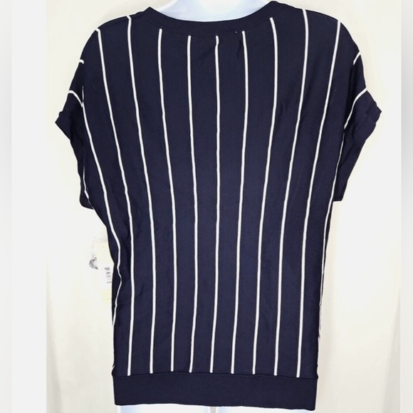 NWT Cyrus Eclipse Blue & White Vertical Stripe Striped Blouson Hem Blouse Top XL - Picture 2 of 3